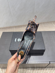 YSL 26S HEELED SLINGBACKS 50 MM IN LEOPARD PRINT FABRIC