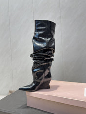 BALMAIN 26S KNEE-HIGH BOOTS 75 MM IN BLACK CALFSKIN