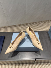 PRADA 26S POINTED TOE HEELS 75MM IN BEIGE CALFSKIN WITH BOW