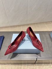 PRADA 26S POINTED TOE HEELS 75MM IN BURGUNDY RED SUEDE WITH BOW