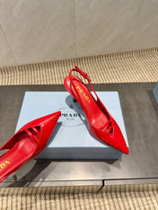 PRADA 26S POINTED TOE SLINGBACK HIGH HEELS 75MM IN BRIGHT RED CALFSKIN