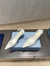 PRADA 26S POINTED TOE SLINGBACK HIGH HEELS 75MM IN WHITE CALFSKIN