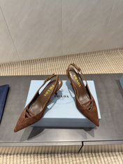 PRADA 26S POINTED TOE SLINGBACK HIGH HEELS 75MM IN DARK BROWN SUEDE