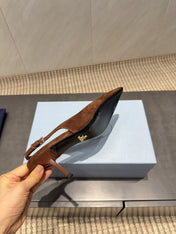 PRADA 26S POINTED TOE SLINGBACK HIGH HEELS 75MM IN DARK BROWN SUEDE