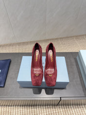 PRADA 26S SQUARE TOE HIGH HEELS 85MM IN DARK RED SUEDE