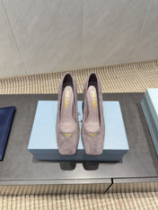 PRADA 26S SQUARE TOE HIGH HEELS 85MM IN TAUPE BROWN SUEDE