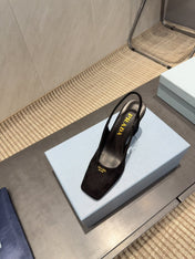 PRADA 26S LOW HEEL SQUARE TOE SLINGBACK SHOES 85MM IN BLACK SUEDE