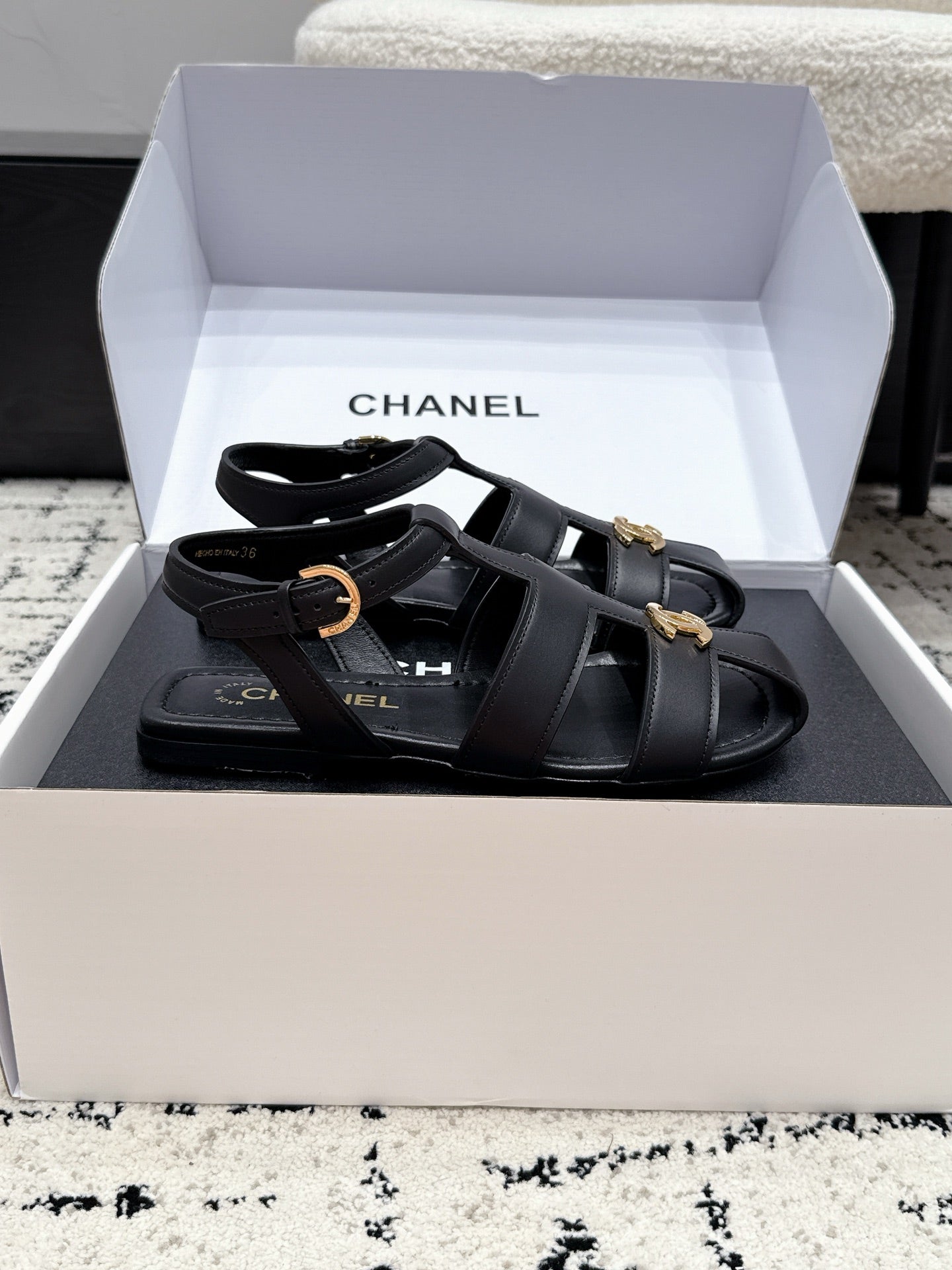 CHANEL 26S SANDALS IN BLACK CALFSKIN WITH GOLD HARDWARE