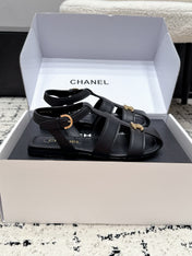 CHANEL 26S SANDALS IN BLACK CALFSKIN WITH GOLD HARDWARE