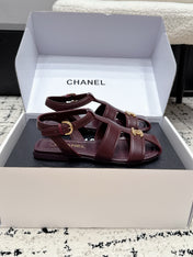 CHANEL 26S SANDALS IN DARK RED CALFSKIN WITH GOLD HARDWARE