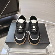 CHANEL 26S LOW TOP SNEAKERS IN BLACK SUEDE AND BLACK FABRIC WITH RUBBER SOLE