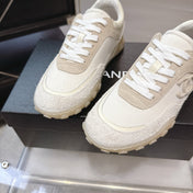 CHANEL 26S LOW TOP SNEAKERS IN BEIGE SUEDE AND WHITE FABRIC WITH RUBBER SOLE