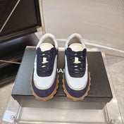 CHANEL 26S LOW TOP SNEAKERS IN NAVY BLUE SUEDE AND WHITE FABRIC WITH RUBBER SOLE