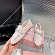 MIUMIU 26S LOAFERS IN LIGHT PINK SUEDE WITH BOW
