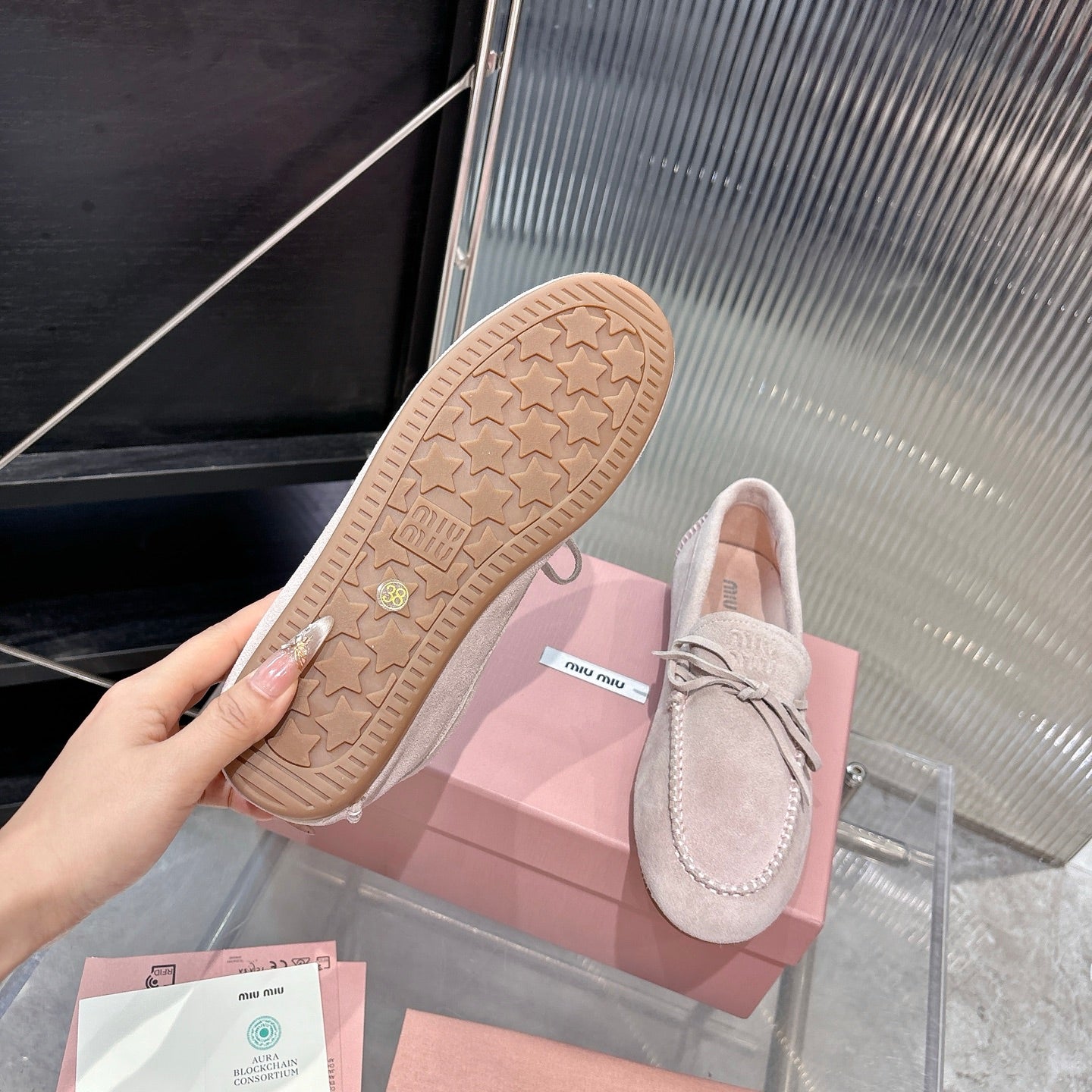 MIUMIU 26S LOAFERS IN LIGHT PINK SUEDE WITH BOW