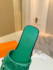 HM 26S GIULIA SANDAL IN GREEN SUEDE AND CALFSKIN SILVER HARDWARE