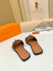 HM 26S GIULIA SANDAL IN CARAMEL BROWN SUEDE AND CALFSKIN SILVER HARDWARE
