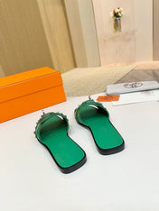 HM 26S GIULIA SANDAL IN GREEN CALFSKIN SILVER HARDWARE