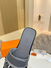 HM 26S GIULIA SANDAL IN GREY CALFSKIN SILVER HARDWARE