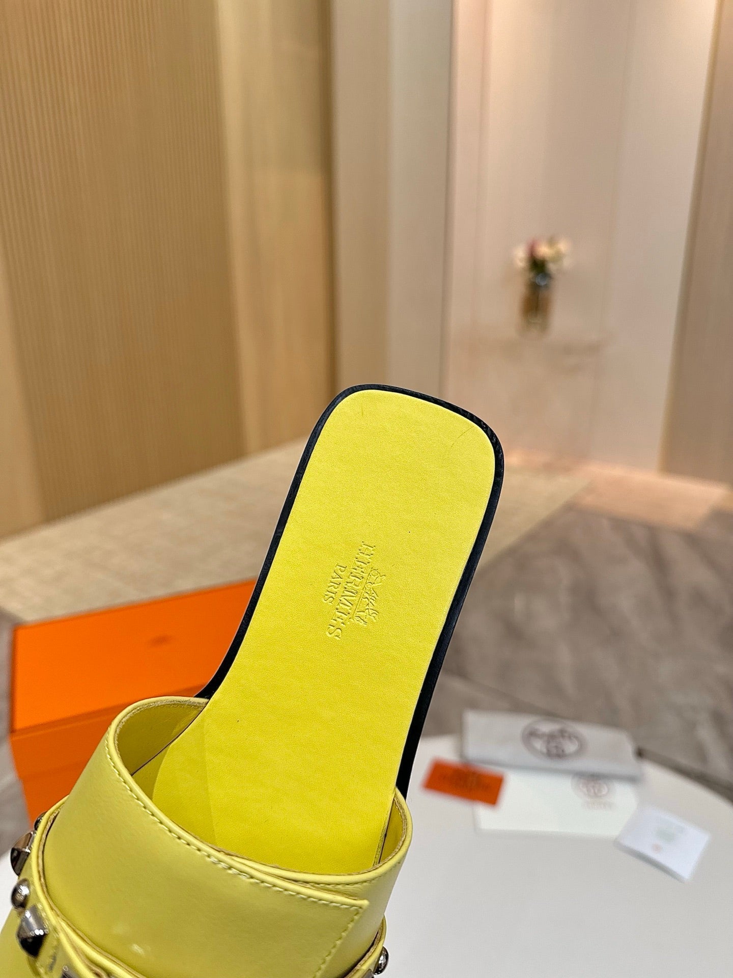 HM 26S GIULIA SANDAL IN YELLOW CALFSKIN SILVER HARDWARE