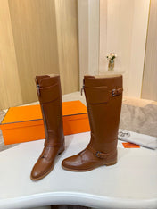 HM 25S RIDING BOOTS IN BROWN LAMBSKIN WITH SILVER HARDWARE