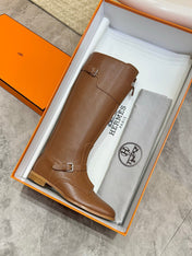 HM 25S RIDING BOOTS IN BROWN LAMBSKIN WITH SILVER HARDWARE