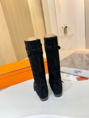 HM 25S RIDING BOOTS IN BLACK SUEDE WITH SILVER HARDWARE