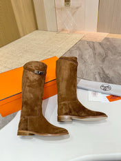 HM 25S JUMPING KNEE-HIGH BOOTS IN BROWN SUEDE WITH SILVER HARDWARE