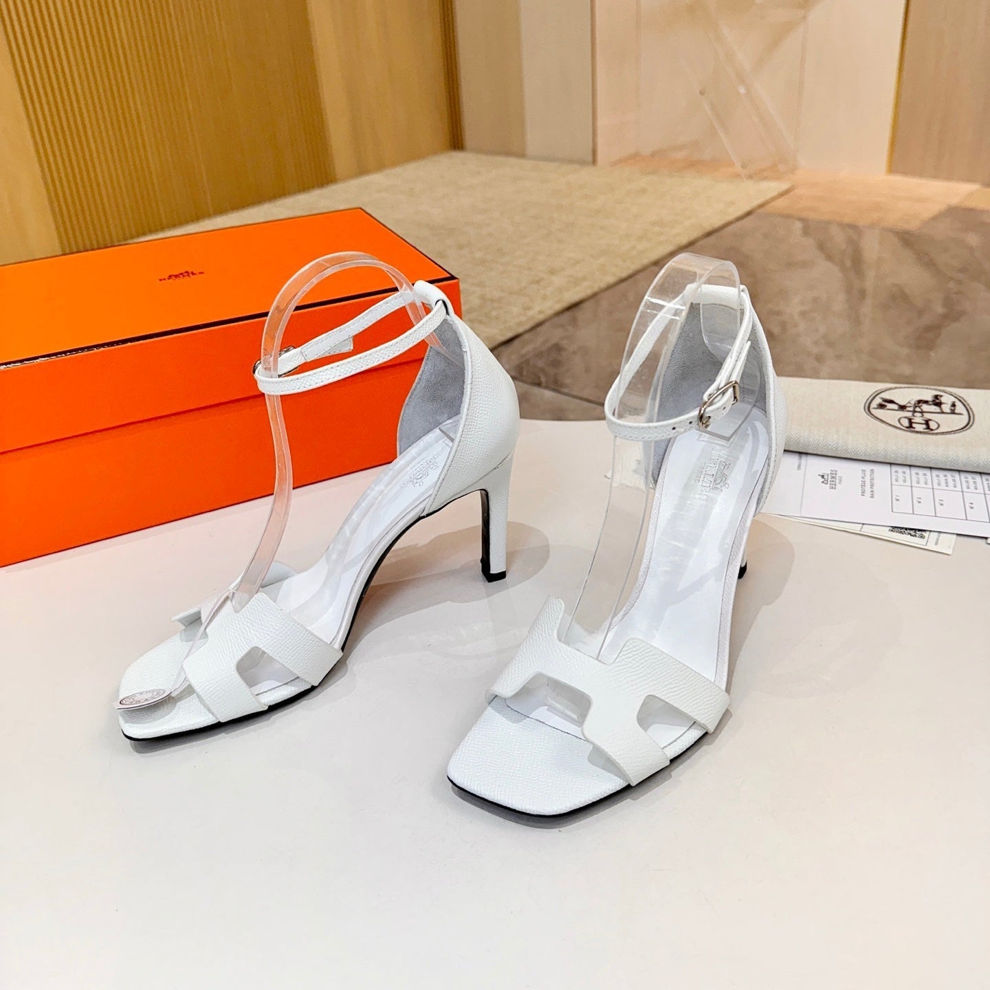 HM 26S H HIGH HEEL SANDALS 90MM IN WHITE GRAINED CALFSKIN