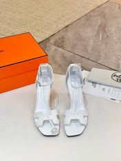 HM 26S H HIGH HEEL SANDALS 90MM IN WHITE GRAINED CALFSKIN