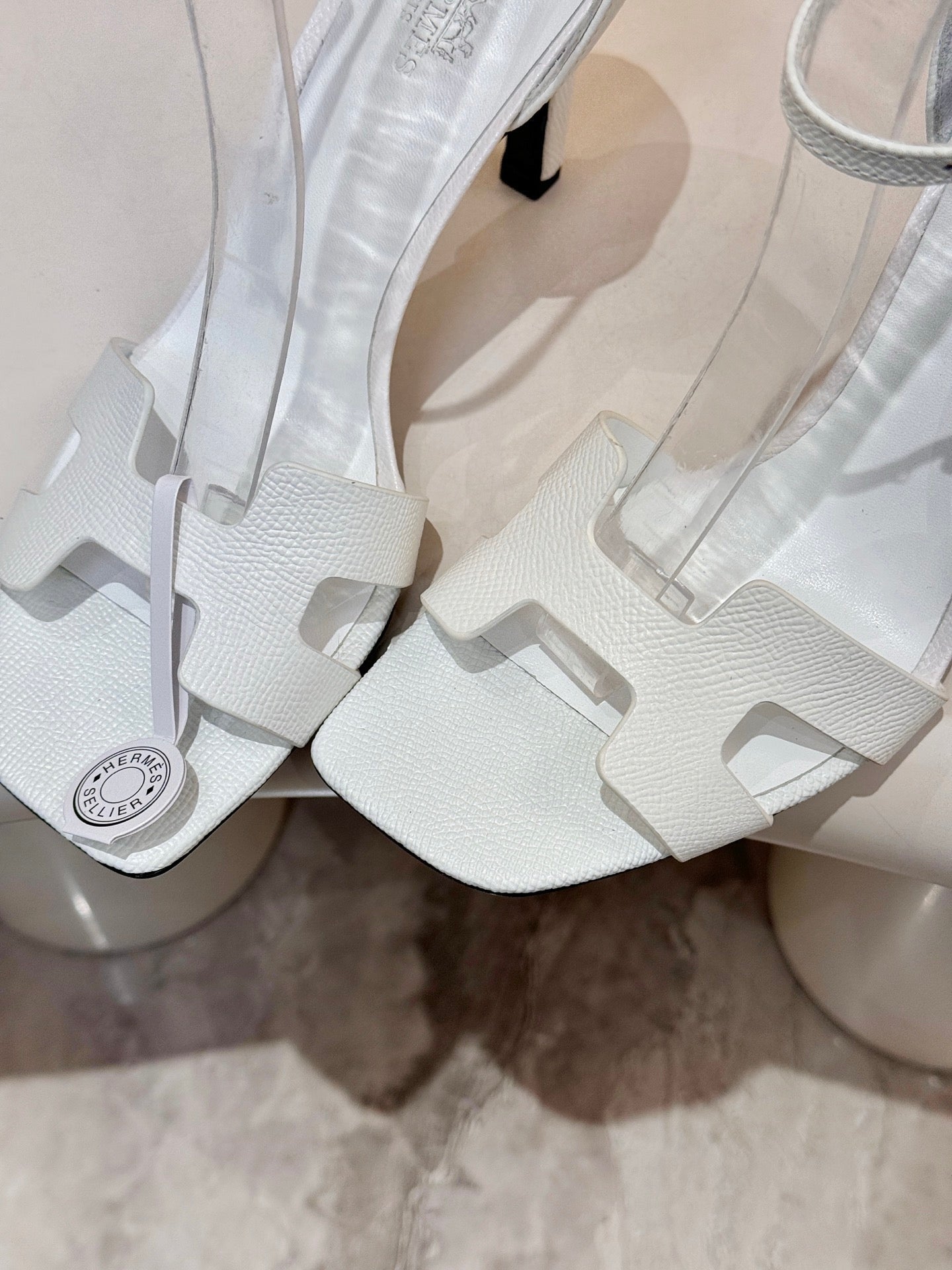 HM 26S H HIGH HEEL SANDALS 90MM IN WHITE GRAINED CALFSKIN