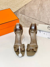 HM 26S H HIGH HEEL SANDALS 90MM IN BROWN GRAINED CALFSKIN