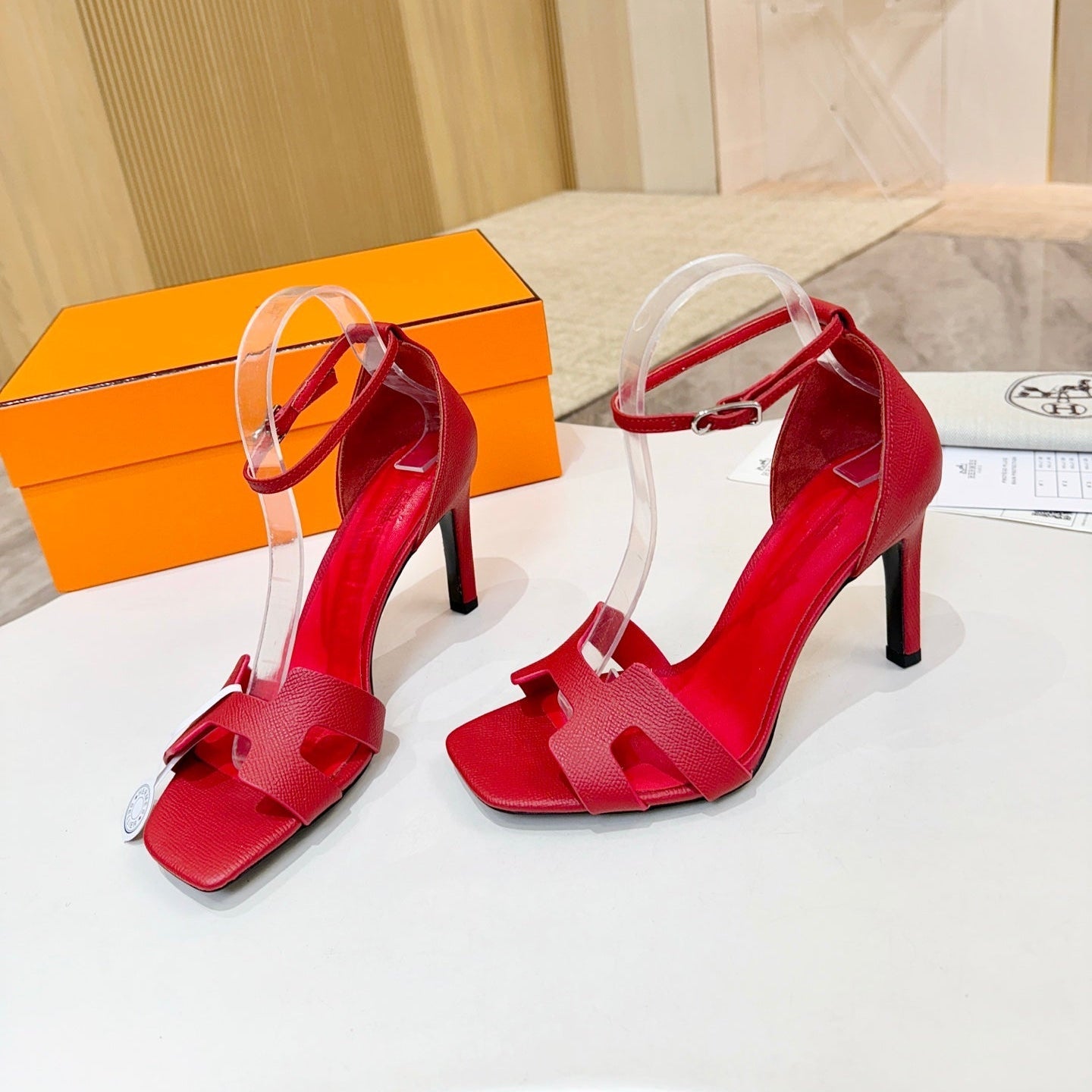 HM 26S H HIGH HEEL SANDALS 90MM IN DEEP RED GRAINED CALFSKIN