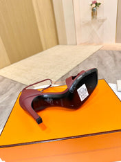 HM 26S H HIGH HEEL SANDALS 90MM IN DARK RED GRAINED CALFSKIN