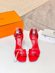 HM 26S H HIGH HEEL SANDALS 90MM IN DARK RED CALFSKIN