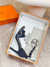 HM 26S H HIGH HEEL SANDALS 90MM IN NAVY BLUE CALFSKIN