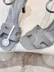 HM 26S H HIGH HEEL SANDALS 90MM IN GREY CALFSKIN