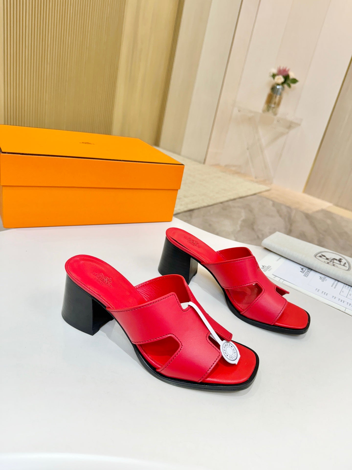 HM 26S HELIA SANDAL 70MM IN RED CALFSKIN