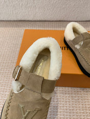 COLORADO COMFORT MARY JANE IN KHAKI GREEN SUEDE AND SHEARLING LINING