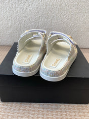 DAD SANDAL IN WHITE FABRIC WITH SEQUINS MULE