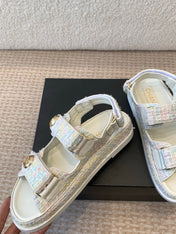 DAD SANDAL IN WHITE MIX COLORFUL FABRIC