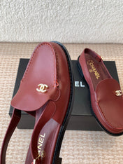 CC MOCCASIN SLINGBACK IN CURRANT RED CALFSKIN