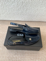 CC MOCCASIN SLINGBACK IN AEGEAN BLUE PATENT CALFSKIN