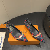 LV HIGH SLINGBACK LOGO AND CHERRY PRINT 25S 55MM IN CHARCOAL BLACK DENIM