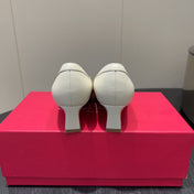 ROGER VIVIER 25S TROMPETTE SQUARE TOE HIGH HEELS 45MM IN IVORY SHINY CALFSKIN