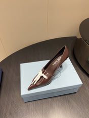 PRADA 25S POINTED TOE HIGH HEELS 85MM IN DARK BROWN LAMBSKIN WITH TIE UP DESIGN