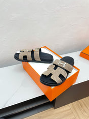 CHYPRE SANDAL LIGHT GRAY SUEDE WITH H BUCKLE