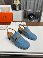 SQUARE TOE SLINGBACK DENIM CALFSKIN