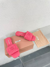 Women's Rose Red Leather Slippers