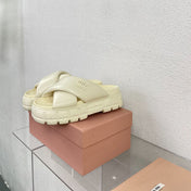 Cross Thick-Soled Light Cream Slippers